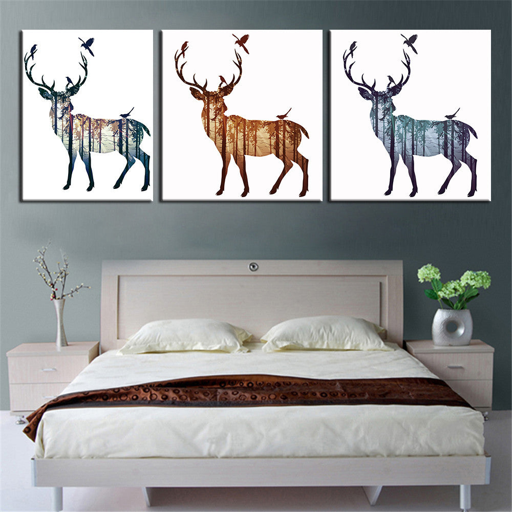 Mordern Abstract Deer Canvas Painting Picture Wall Art Picture for Living Room NO Frame Home Decor Picture Canvas Poster 3 Panal
