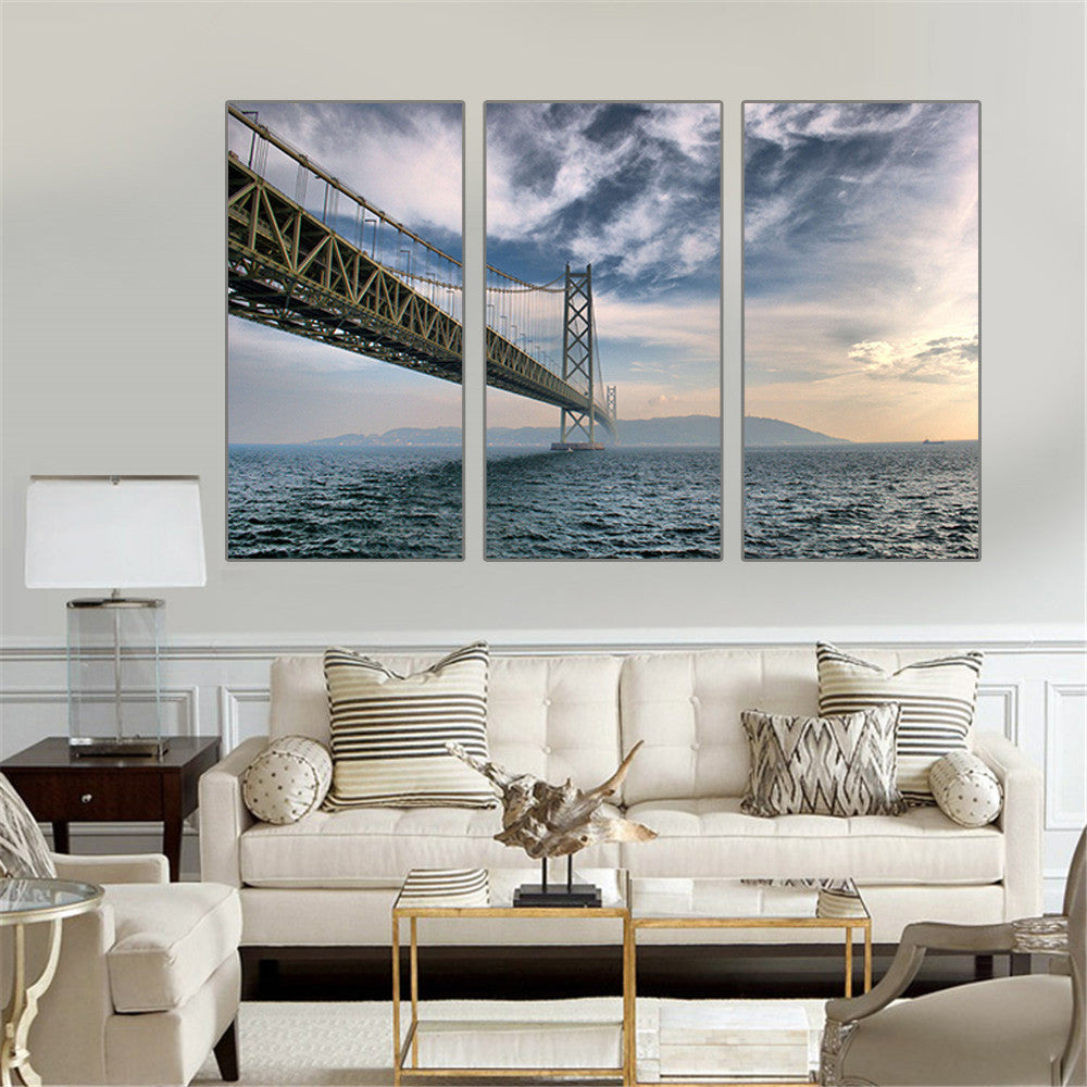 Canvas Painting Ming Stone Tower Bridge Art Cuadros Decoration Oil Pictures Japan Wall Home Decor No Frame Modular Art 3 Pieces