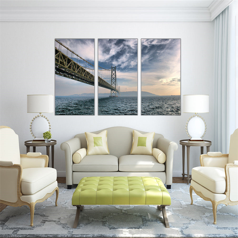 Canvas Painting Ming Stone Tower Bridge Art Cuadros Decoration Oil Pictures Japan Wall Home Decor No Frame Modular Art 3 Pieces