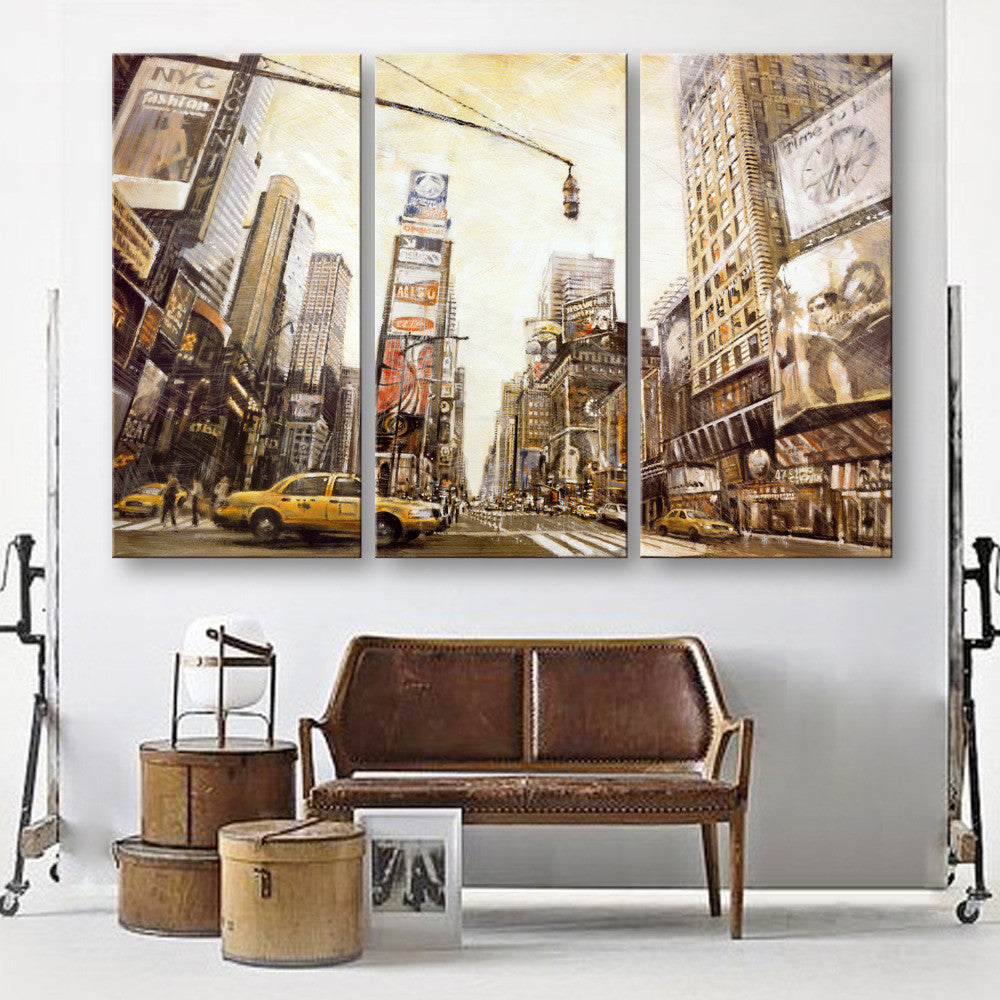 Oil Painting Canvas Landscape Busy City Wall Art Decoration Modular Painting Home Decor On Canvas Modern Wall Prints(3PCS)