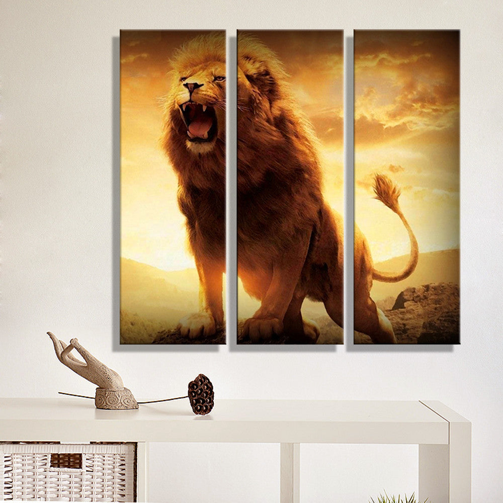 Oil Painting Canvas Abstract Lion Sunset Landscape Wall Art Decoration Home Decor Modern Wall Pictures For Living Room(3PCS)