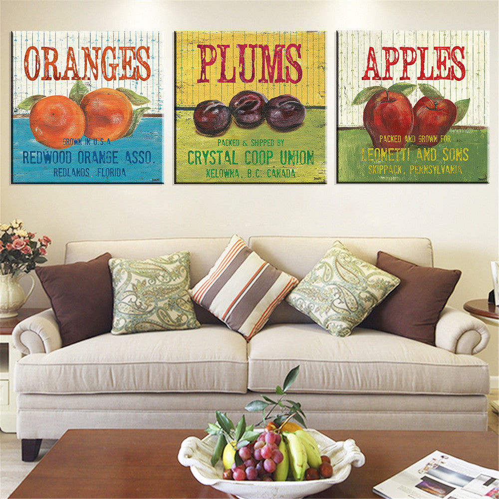 Fruit Pictures Canvas Print Wall Poster Home Decor Canvas Art Christmas Decoration Oil Painting for Living Room Unframed 3pcs