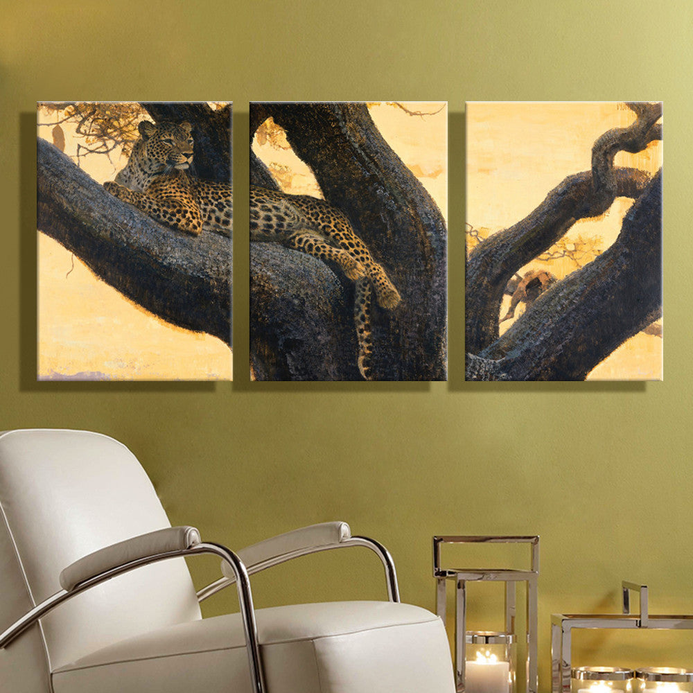 Oil Painting Canvas Leopard on A Tree Landscape Wall Art Decoration Home Decor Modern Artwork Wall Picture For Living Room(3PCS)