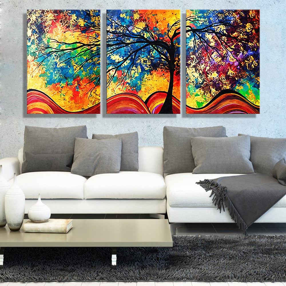 Oil Painting Canvas Colorful Tree Wall Art Decoration Painting Home Decor On Canvas Modern Wall Pictures For Living Room (3PCS)