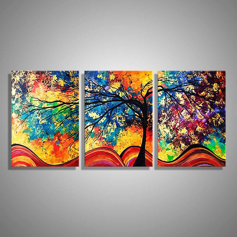 Oil Painting Canvas Colorful Tree Wall Art Decoration Painting Home Decor On Canvas Modern Wall Pictures For Living Room (3PCS)