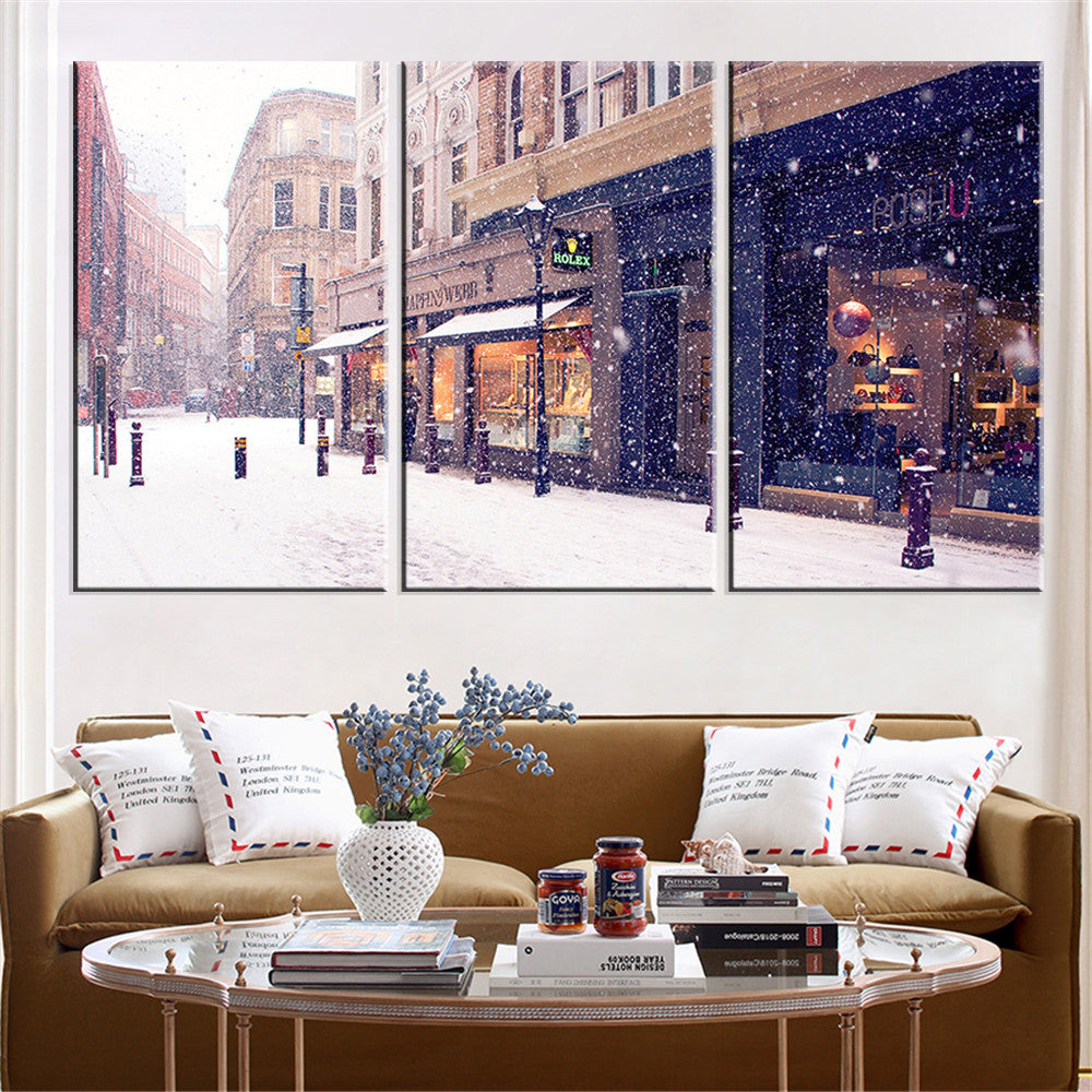 Snowing In City Road Oil Painting Wall Picture Scenery Canvas Picture HD Landscape Art Home Decoration Unigue Gift No Frame 3Pcs