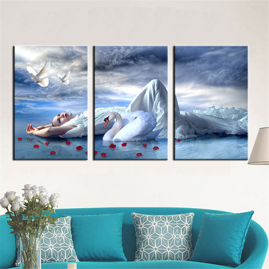 3 Panel Canvas Painting Oil Painting Portrait Girl Print on Canvas Home Decor Wall Art Wall Picture for Living Room Unframed
