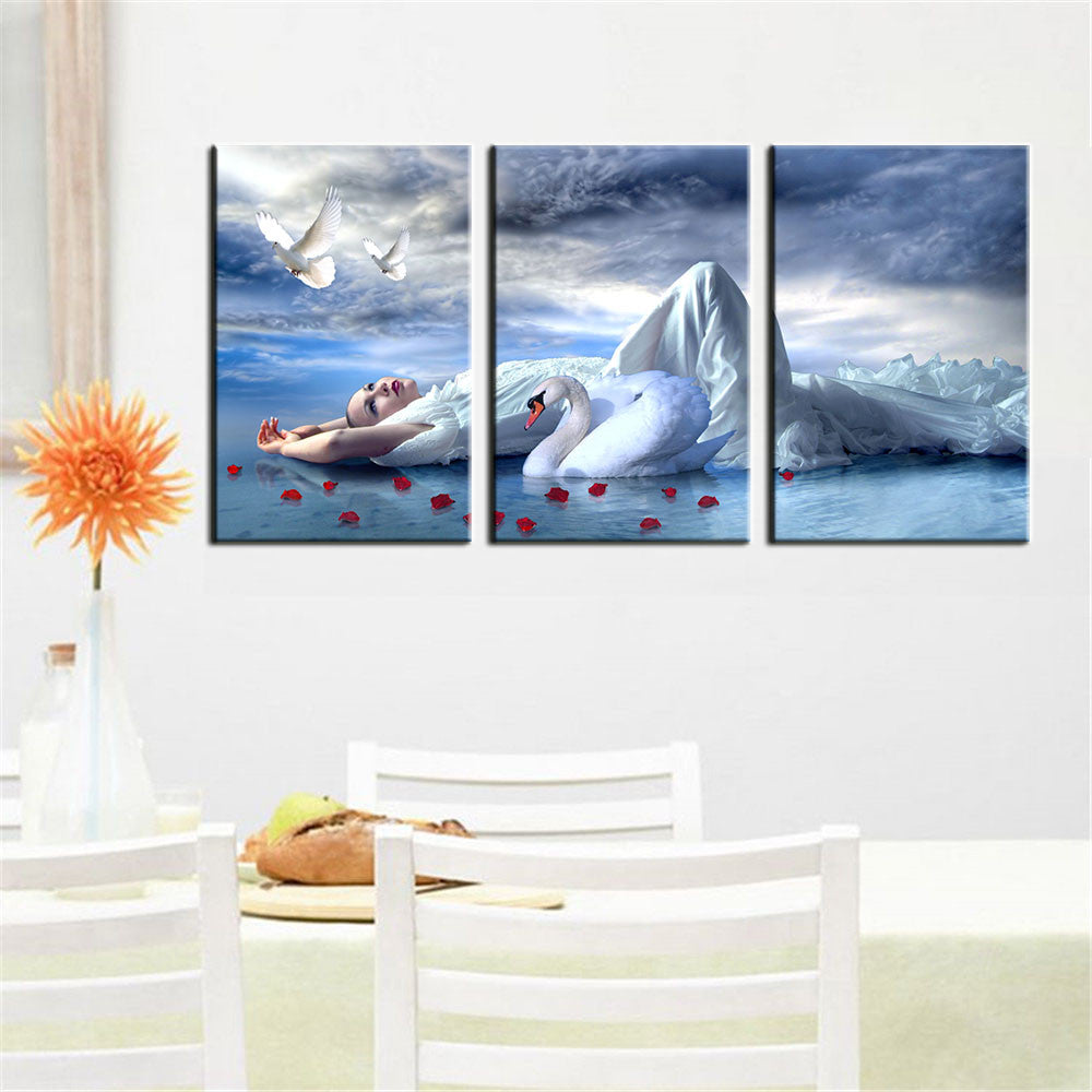 3 Panel Canvas Painting Oil Painting Portrait Girl Print on Canvas Home Decor Wall Art Wall Picture for Living Room Unframed