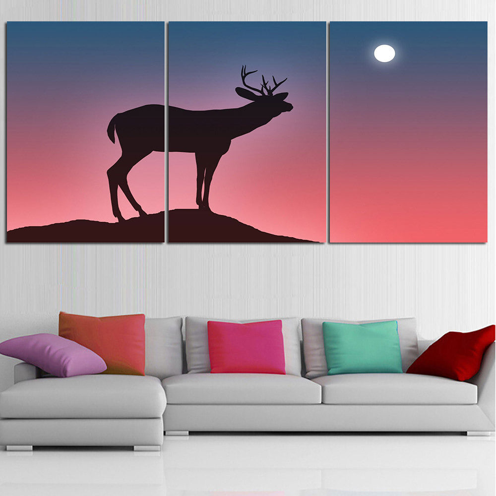 Mordern Animal Oil Painting Deer silhouette Wall Art Posters and Prints Home Decor Canvas Pictures for Living Room No Frame 3pcs