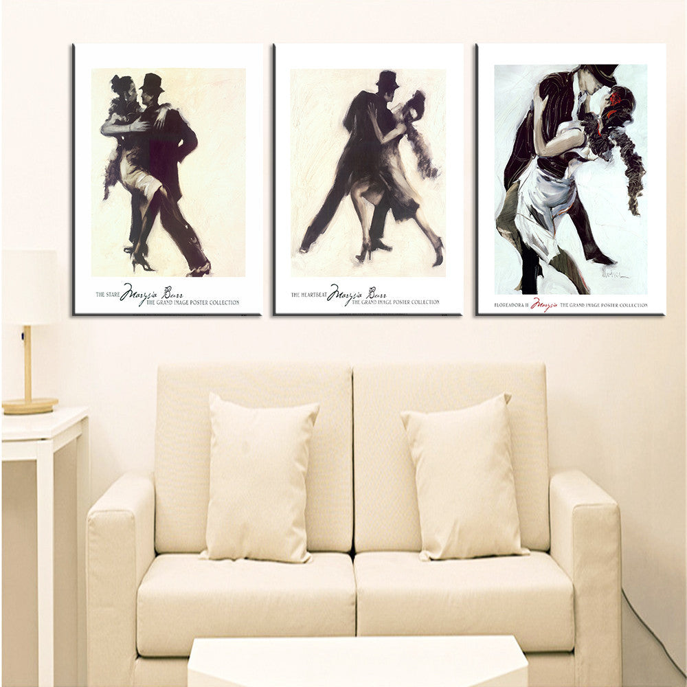 New 3 Pieces Dancing Couple Print on Canvas Mordern Oil Picture Home Decor Wall Paining for Living Room Christmas Gift Unframed