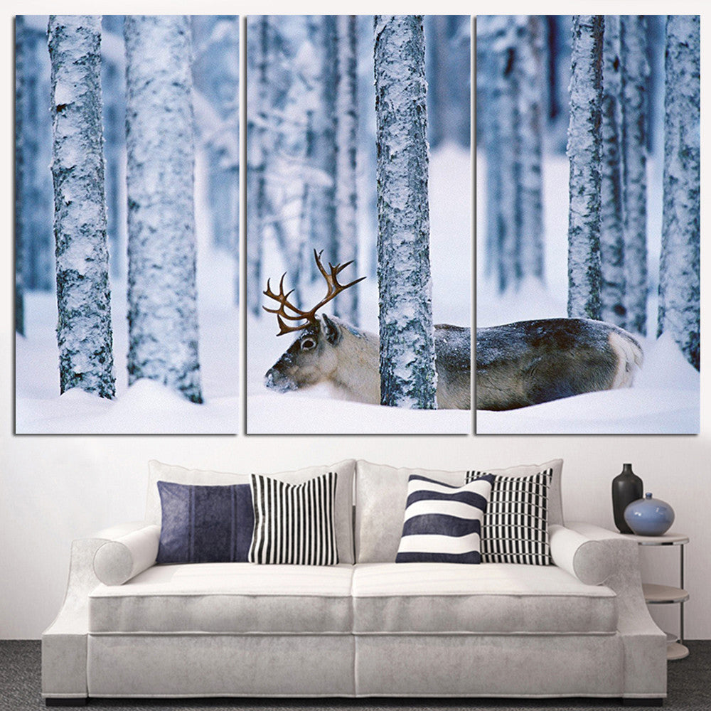 3 Pieces Unframed Deer Canvas Painting Animal Landscape Quadros Decoration Poster and Print Wall Art Oil Picture for Living Room