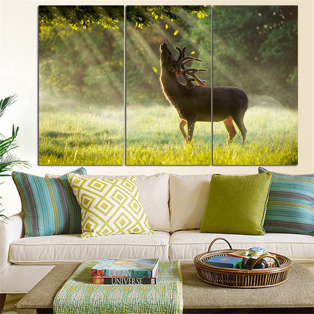 3 Pieces Unframed Deer Canvas Painting Animal Landscape Quadros Decoration Poster and Print Wall Art Oil Picture for Living Room