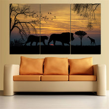 Load image into Gallery viewer, No Frame Mordern Oil Painting Animal Lion Silhouette Sunset Landscape Wall Art Home Decor Canvas Pictures for Living Room 3pcs

