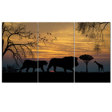 Load image into Gallery viewer, No Frame Mordern Oil Painting Animal Lion Silhouette Sunset Landscape Wall Art Home Decor Canvas Pictures for Living Room 3pcs
