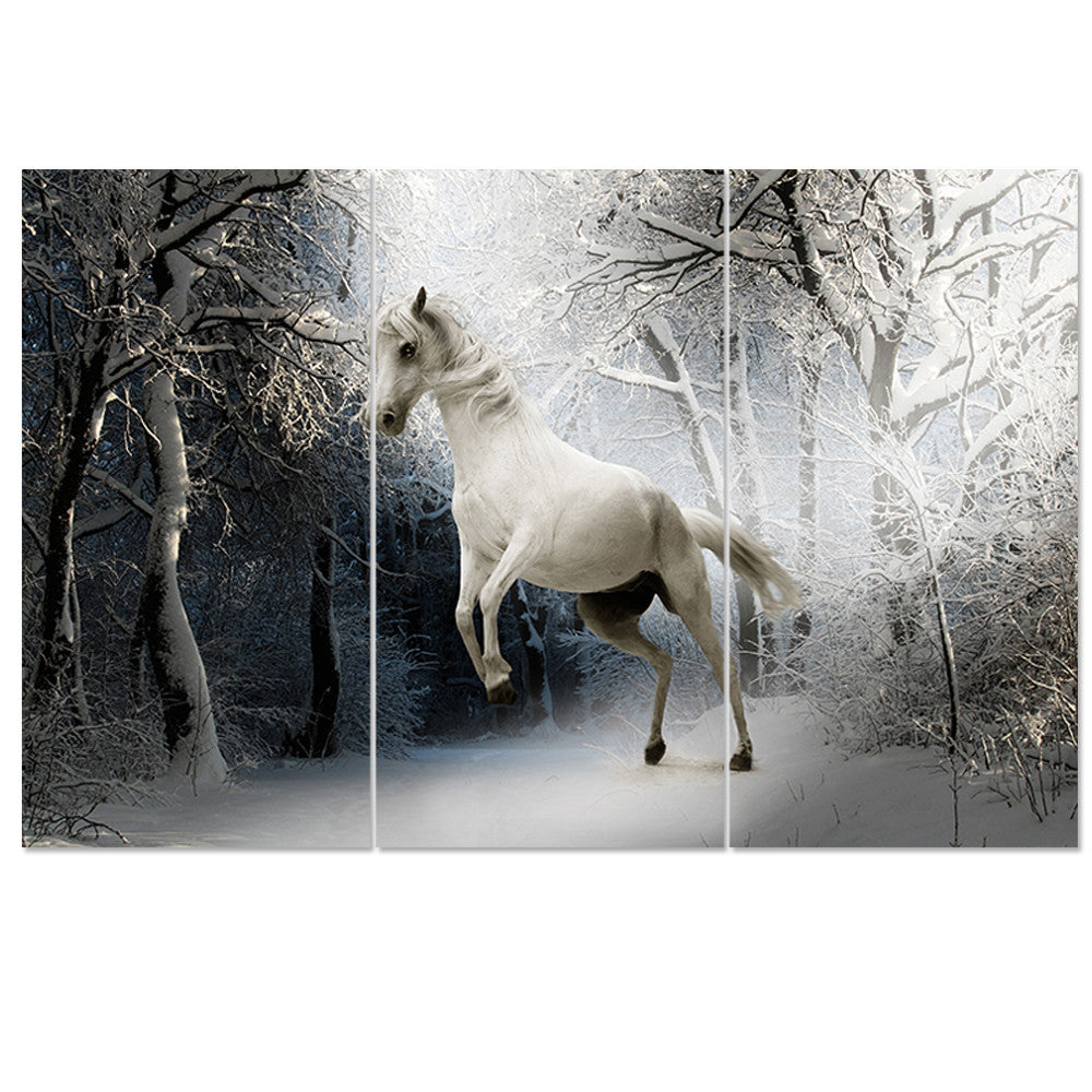 Unframed White Horse Painting Canvas Art Quadros Decoration Landscape Home Decor Wall Art Animal Oil Picture for Living Room 3pc