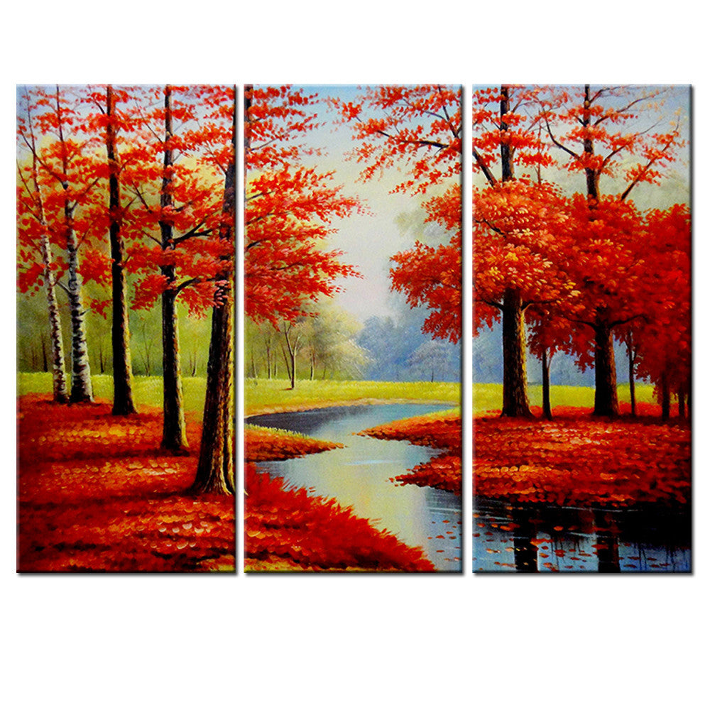 3 Pieces Oil Painting Red Tree Posters and Prints Cuadros Decoration Wall Art Canvas Picture for Living Room Home Decor No Frame
