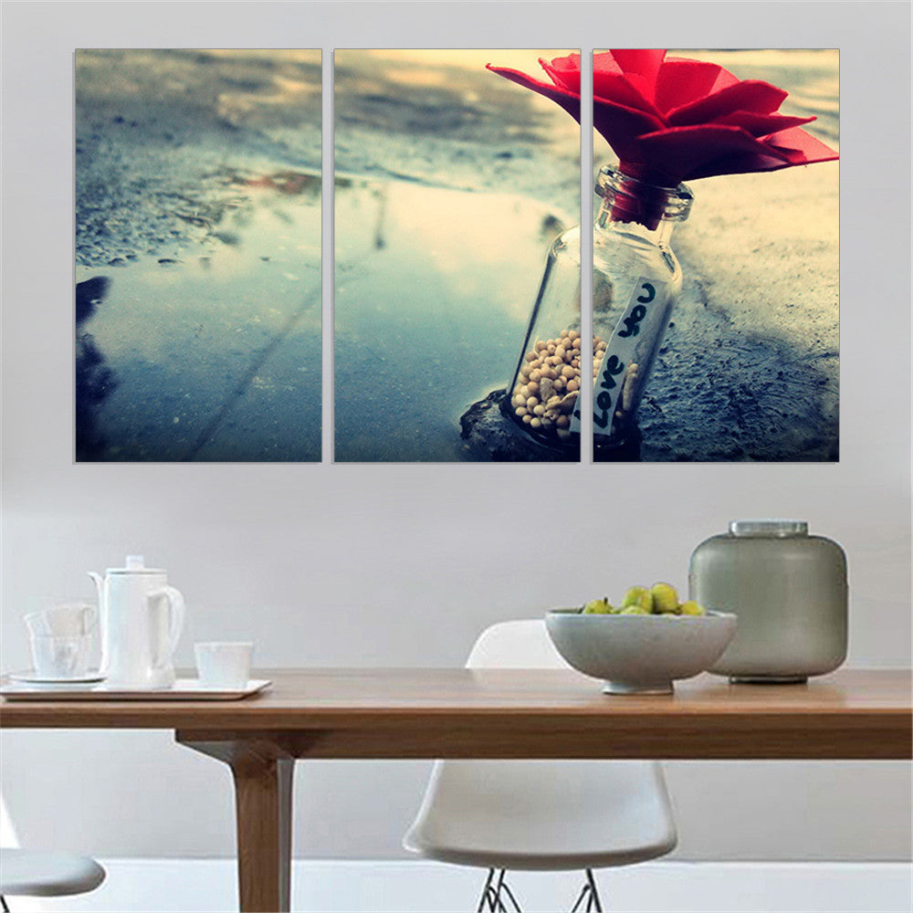 Cavas Painting Loving Bottle Flower Oil Picture Poster Wall Painting Home Decoration Modern Valentine's Day Gifts No Frame 3pcs