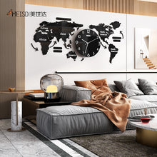 Load image into Gallery viewer, 120CM Punch-free DIY Black Acrylic World Map Large Wall Clock Modern Design Stickers Silent Watch Home Living Room Kitchen Decor
