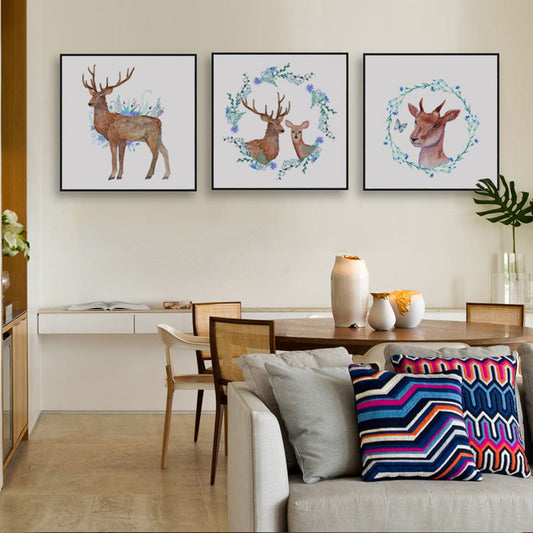 3pcs Modern Art Simple Art Watercolor Deer's Whisper Flower Print Canvas Poster Wall Picture Restaurant Home Decorative Painting