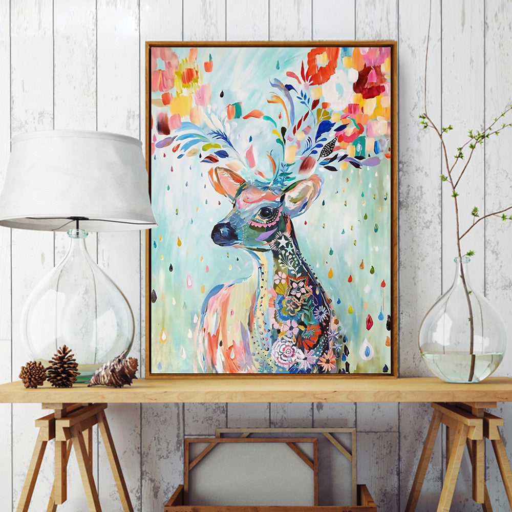 Hand-painted Watercolor Flower Deer A4 Art Print Poster Mural in Canvas Painting wall Pictures for Living Room Home Decor
