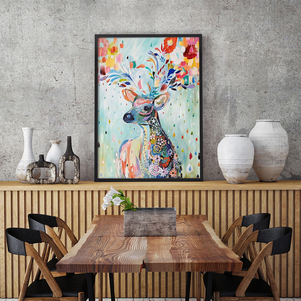 Hand-painted Watercolor Flower Deer A4 Art Print Poster Mural in Canvas Painting wall Pictures for Living Room Home Decor