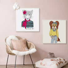 Load image into Gallery viewer, Modern Fashion Animals Girl Dress Up Painting Poster Image Art Print Canvas Mural Living Room Girl Bedroom Home Decor AN075
