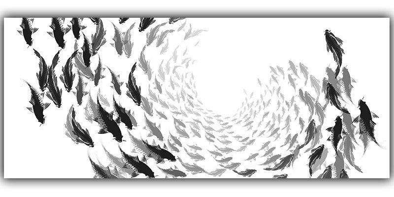 Modern Simple Black and White Thousands of Fish A4 Print Poster Image Canvas Mural Living Room Bedroom Painting AN081