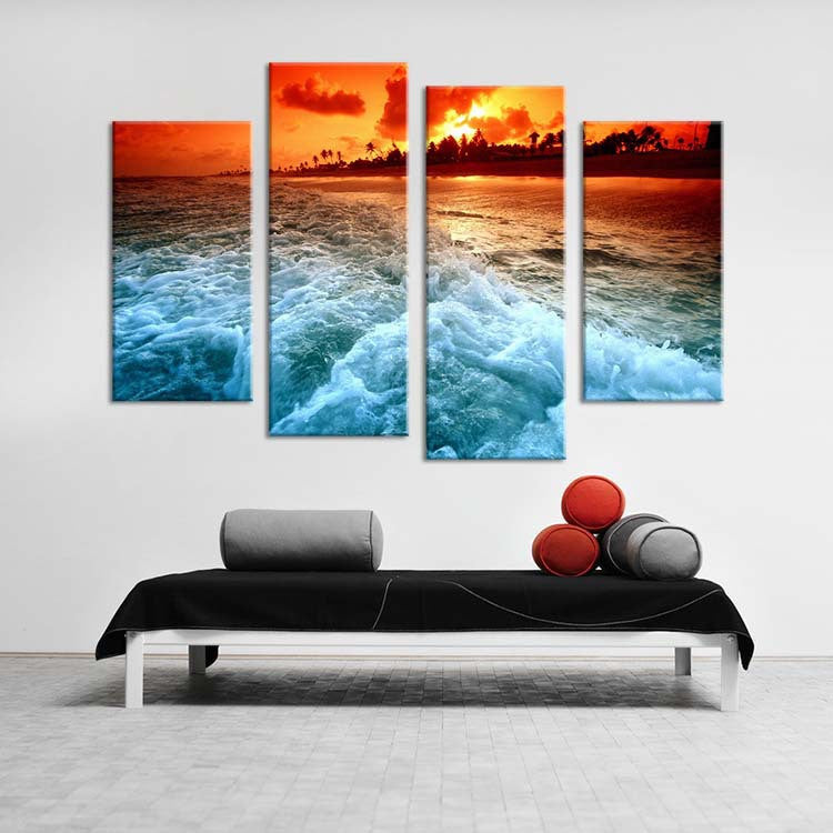 4PCS the best selling tropical sunset  Wall painting print on canvas for home decor ideas paints on wall pictures art No framed