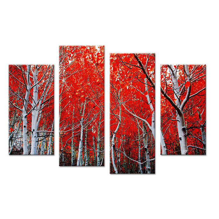 4PCS red leaf trees arts  Wall painting print on canvas for home decor ideas paints on wall pictures art No framed