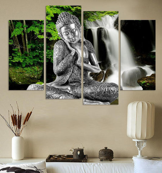 4 Panel Abstract Printed Buddhism Lord Buddha Painting Canvas Art Buda Picture Paintings Cuadros For Living Room Unframed FX021