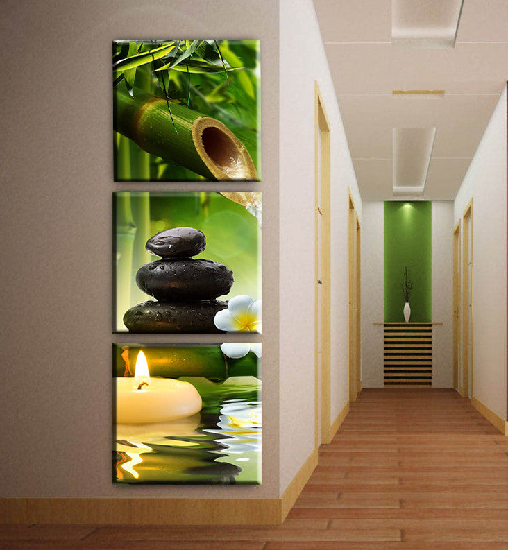 3 Panels bamboo candle canvas art modern oil painting wall pictures for living room decoration pictures corridor decor unframed