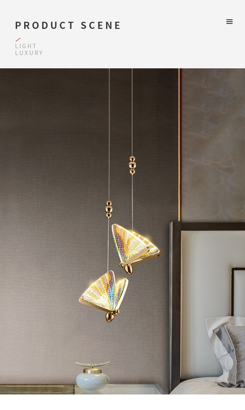 Butterfly Chandelier Bedside Lamp Master Bedroom Light Luxury Long Line Lamp Simple Dining Room Lamp Dining Table Bar