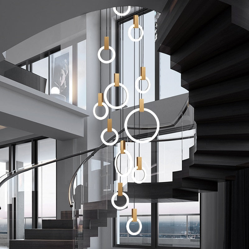 Duplex staircase chandelier modern minimalist hotel lobby stair lamp Nordic villa living room rotating stair long chandelier