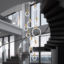 Load image into Gallery viewer, Duplex staircase chandelier modern minimalist hotel lobby stair lamp Nordic villa living room rotating stair long chandelier
