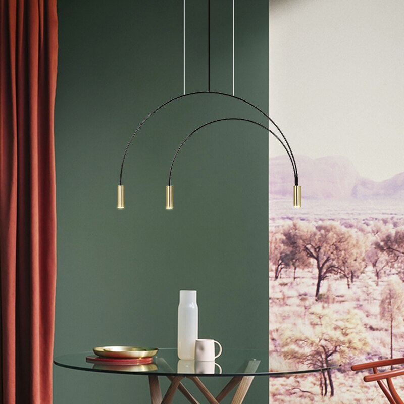 Designer Espresso Dining Room Chandelier Nordic Simple Modern Dining Room Bar Lighting Geometric Art Line Restaurant Lamp