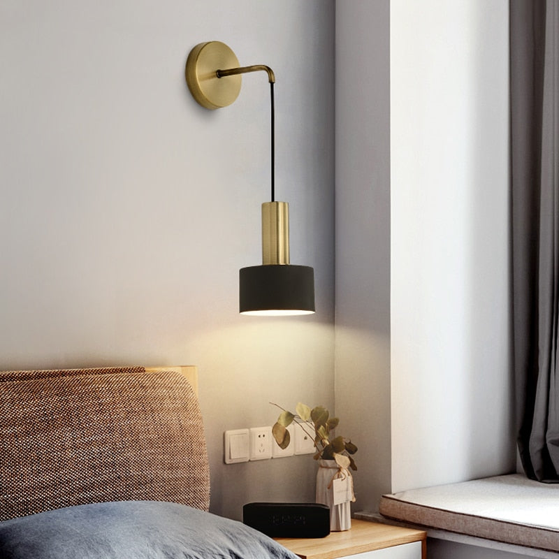 Small wall lamp bedroom modern minimalist living room aisle wall lamp balcony wall lamp free wiring all copper bedside wall lamp