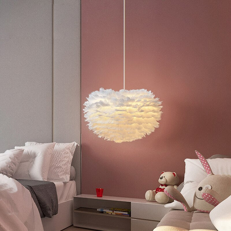 Nordic bedside chandelier bedroom lamp warm and romantic ins girl children's room lighting creative bedroom feather lamp