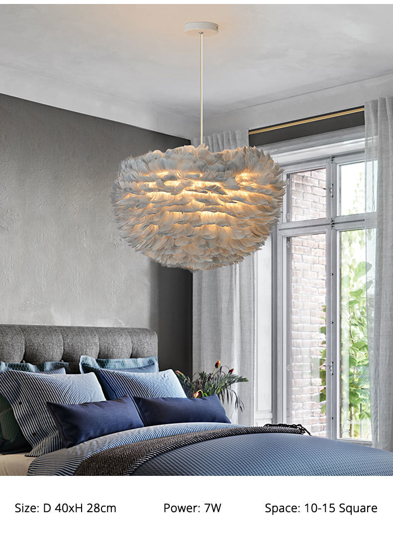 Nordic bedside chandelier bedroom lamp warm and romantic ins girl children's room lighting creative bedroom feather lamp