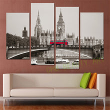 Load image into Gallery viewer, 4 Piece Retro Style London Red Bus Canvas Print Canvas Painting Home Decor Wall Art Picture for Living Room No Frame
