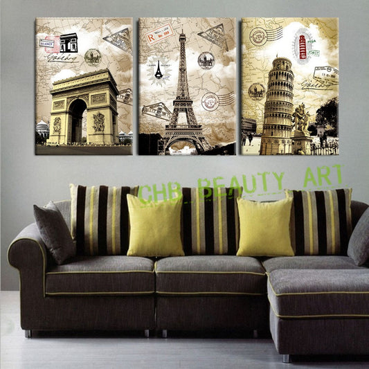 3 Panel Canvas Paintings Art European Paris Italy Tower Wall Pictures For Living Room Home Decor Unframed