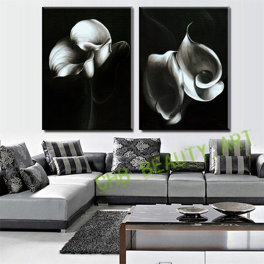 2 Pcs Modern Abstract Painting Art Black Flower Print Canvas Painting Wall Pictures for Living Room Decorative Pictures Unframed