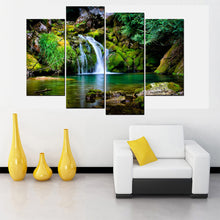 Load image into Gallery viewer, 4 panel canvas painting green forest waterfall wall art picture printed landscape painting on canvas for living room (HD PRINT)
