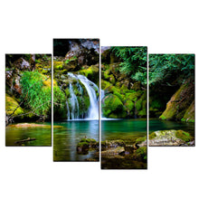 Load image into Gallery viewer, 4 panel canvas painting green forest waterfall wall art picture printed landscape painting on canvas for living room (HD PRINT)
