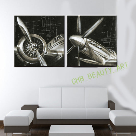 2 Panels Vintage Airplane Paintings Cheap Abstract Picture HD Printed Painting On Canvas Wall Art For Living Room Or Hotel