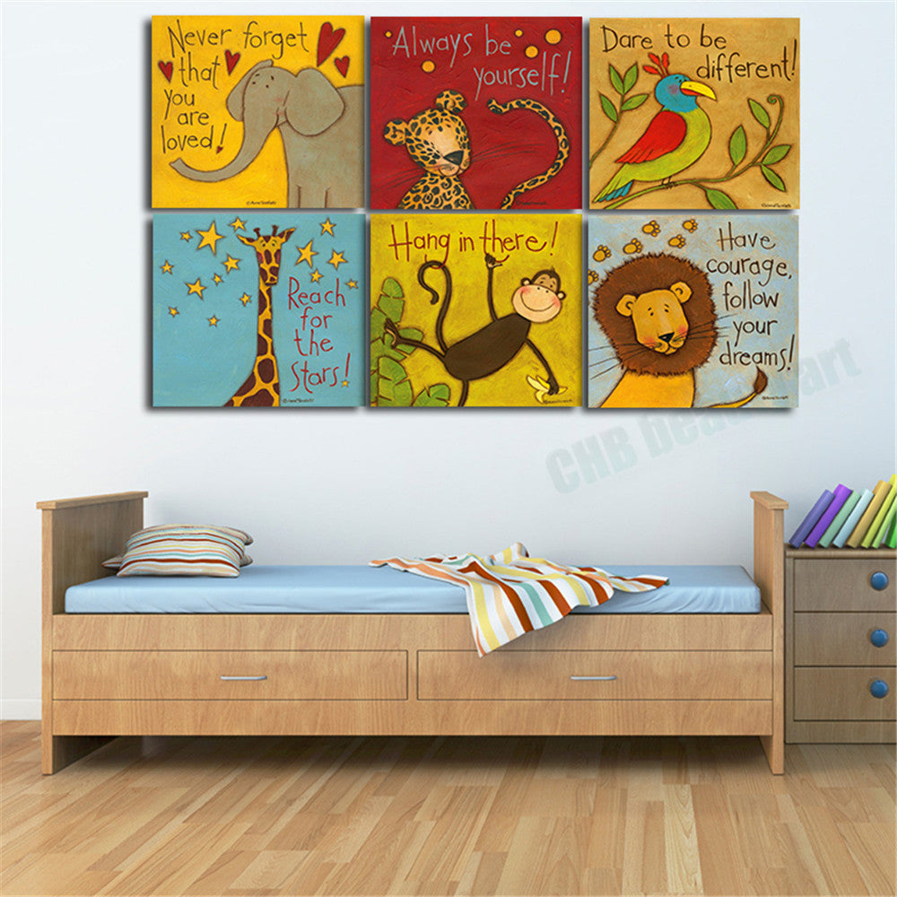 6 Piece Canvas painting Oil Painting Modern cartoon animals wall pictures kids room wall deco No Frame