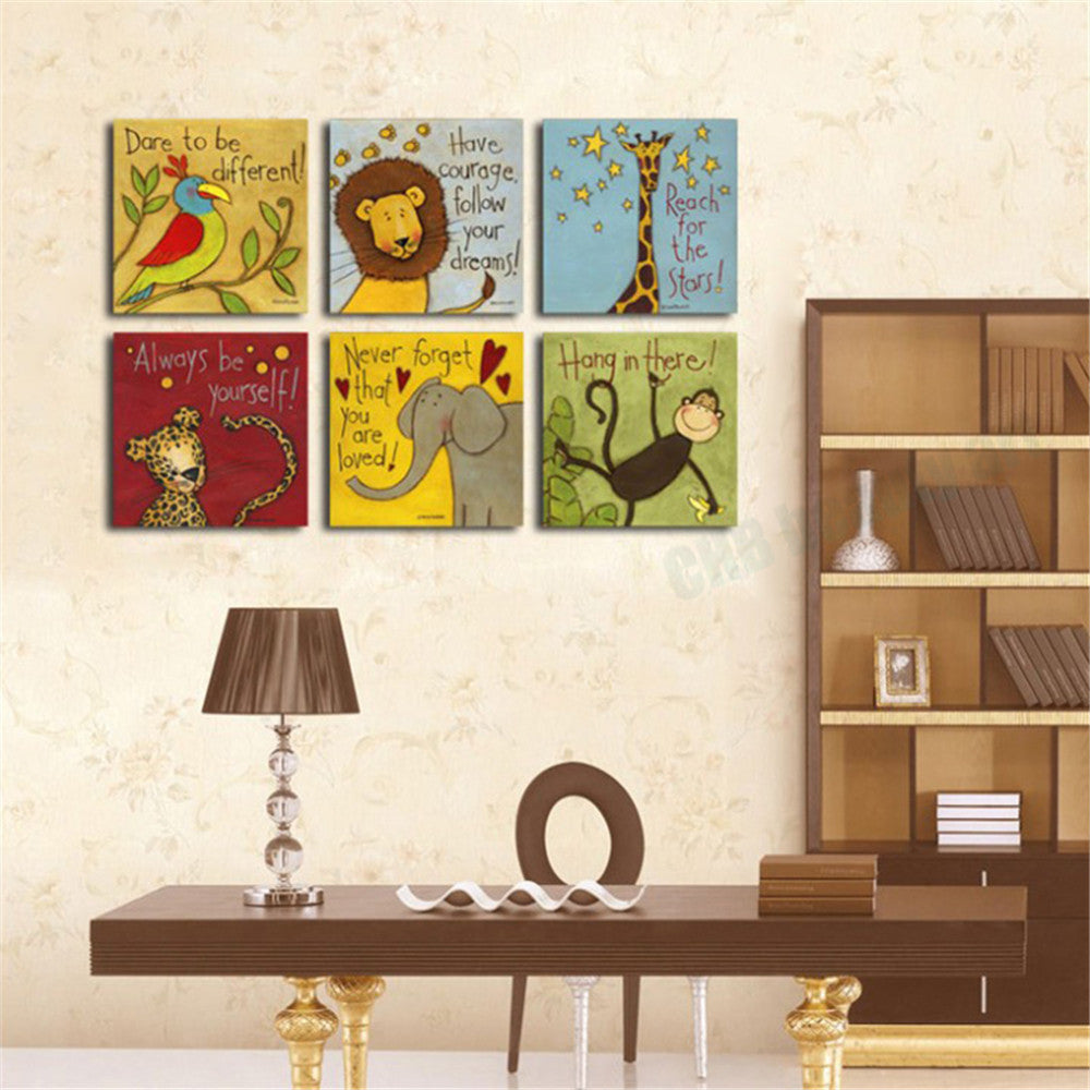 6 Piece Canvas painting Oil Painting Modern cartoon animals wall pictures kids room wall deco No Frame