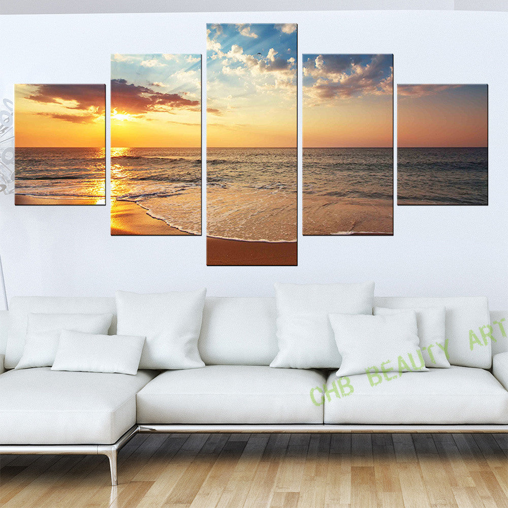 5 Panel Sunset Beach Seaview Modern Home Wall Decor Canvas Art Picture HD Print Painting On Canvas Decorative Pictures