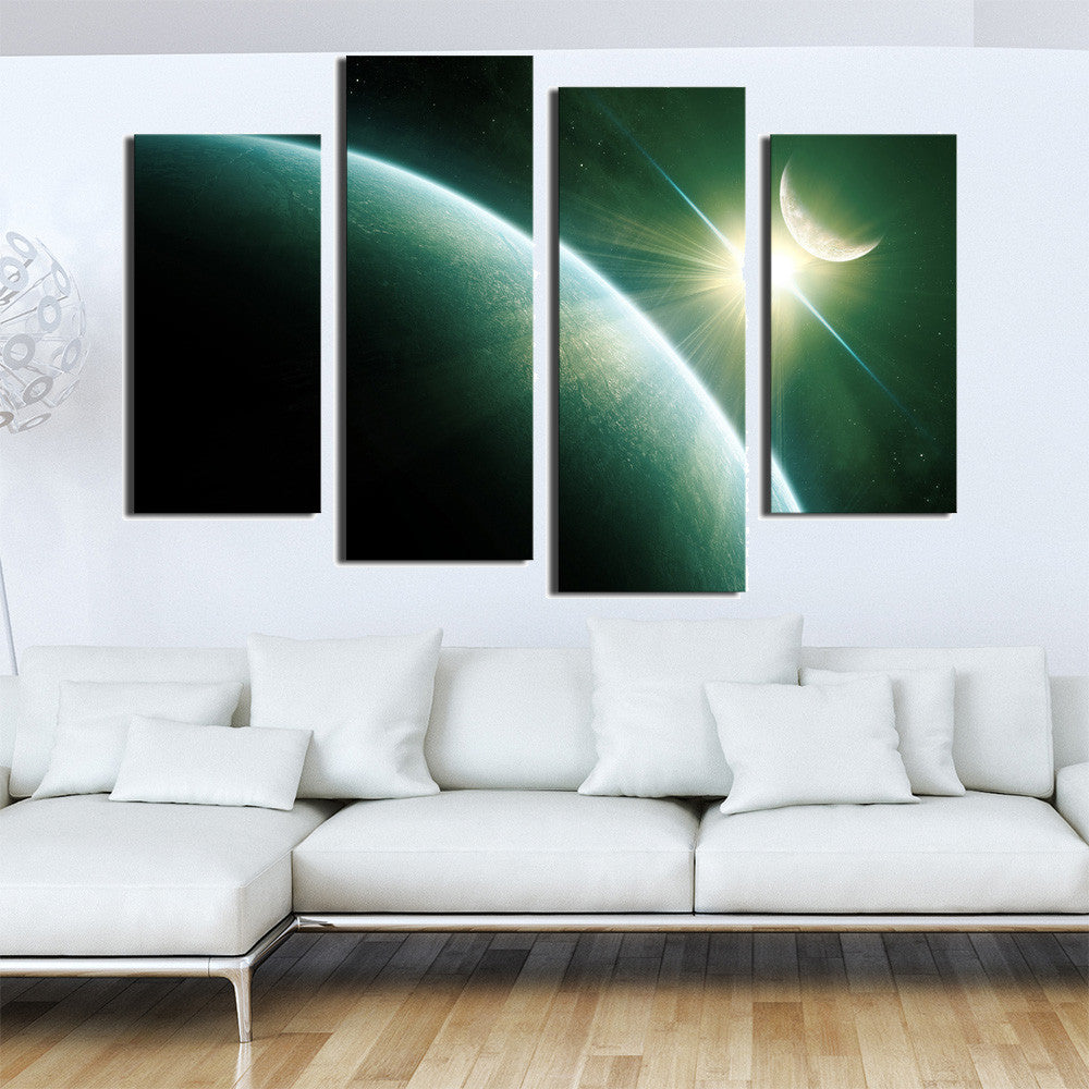 4 Panel Modern Wall Art Abstract Space Moon Stars Picture Print On Canvas Paintings Home Decoration For Living Room HD print