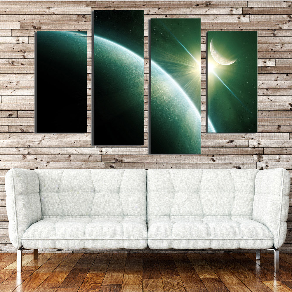 4 Panel Modern Wall Art Abstract Space Moon Stars Picture Print On Canvas Paintings Home Decoration For Living Room HD print