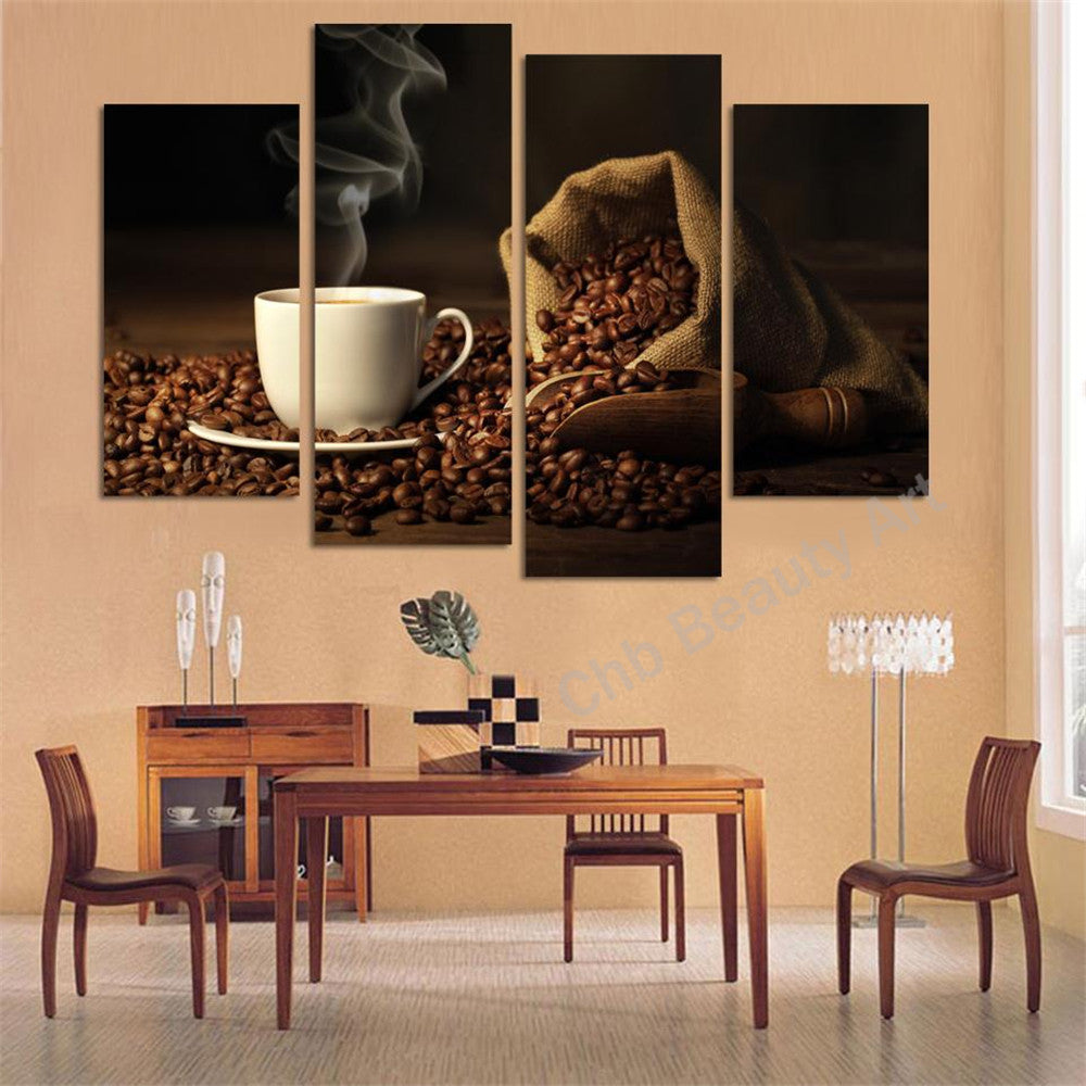 4 Piece canvas art Coffee Kitchen modern abstract  painting wall pictures for living room decoration pictures unframed